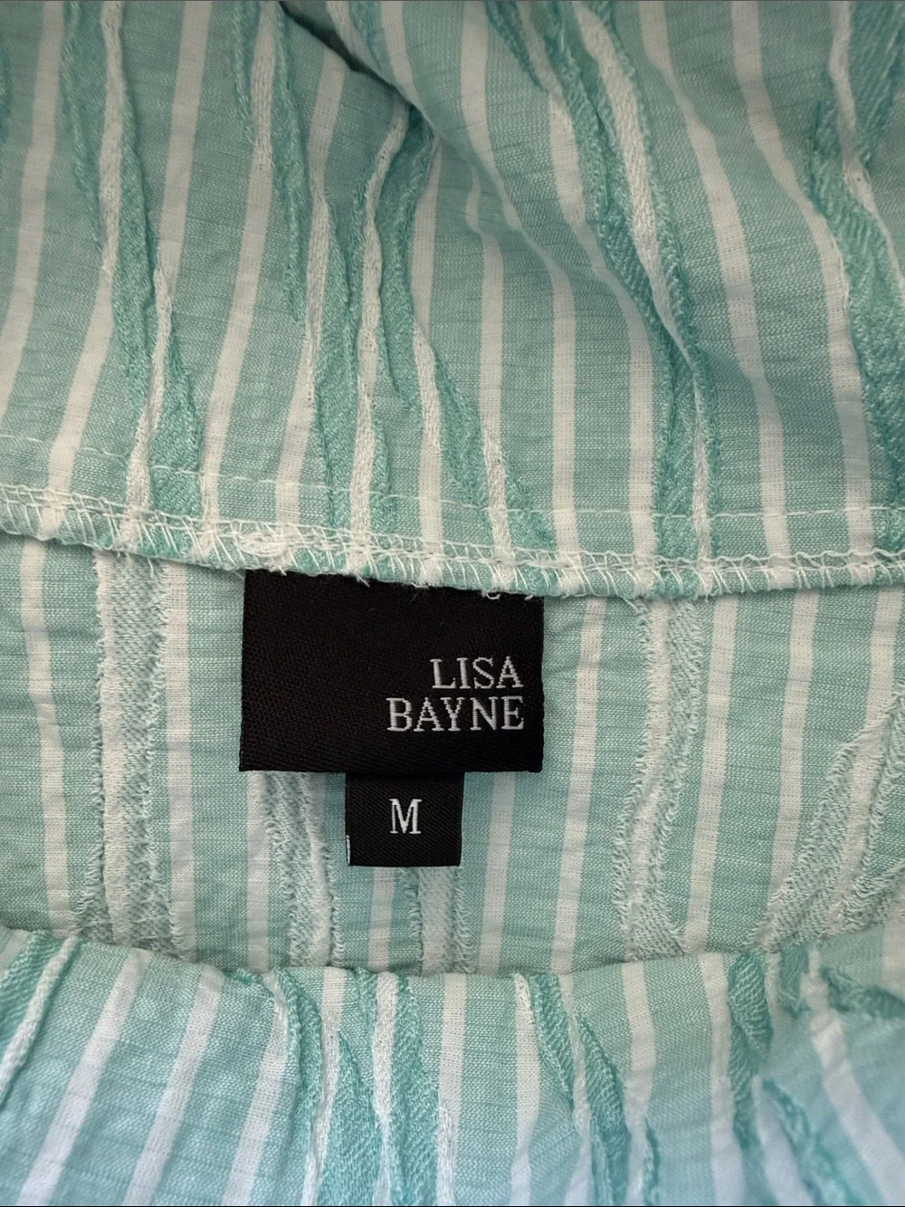 Lisa Bayne Light Blue Striped Funnel Neck Women’s Top Medium - Picture 6 of 7